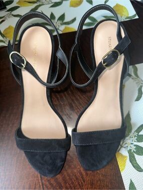 Stuart Weitzman Black Suede Open-Toe Ankle-Strap Heels